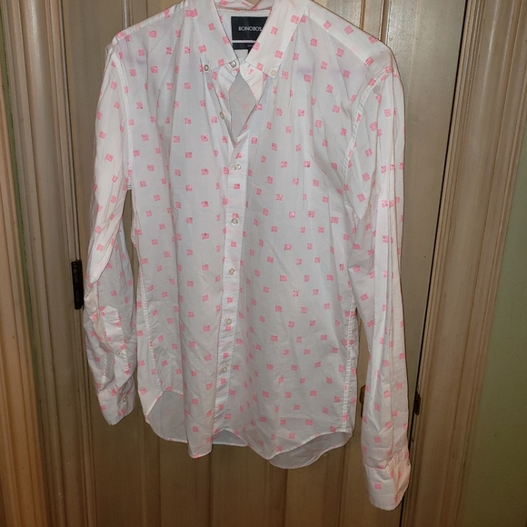 Mens sz M Bonobos Long sleeve pink white geometric shirt - Picture 4 of 5